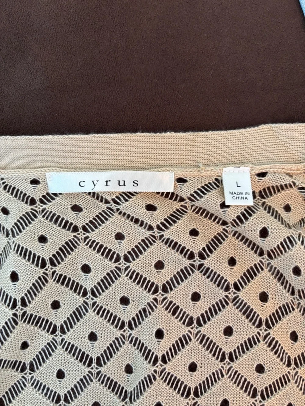 Cyrus Beige Open-Knit Short Sleeve Cardigan - Picture 2 of 5